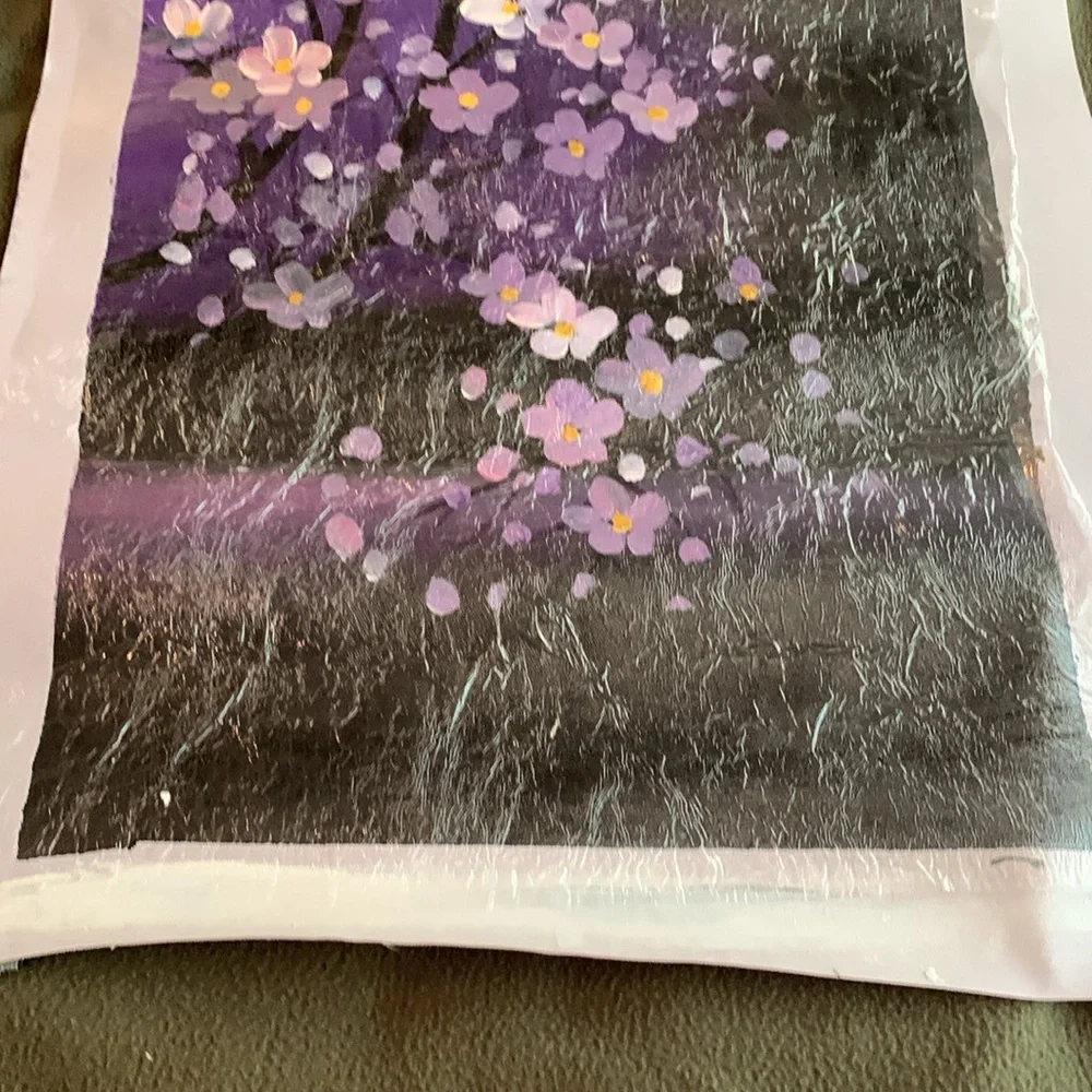 Gorgeous purple flowering tree original oil painting. Approx 14 1/4” x 28” - Picture 4 of 4